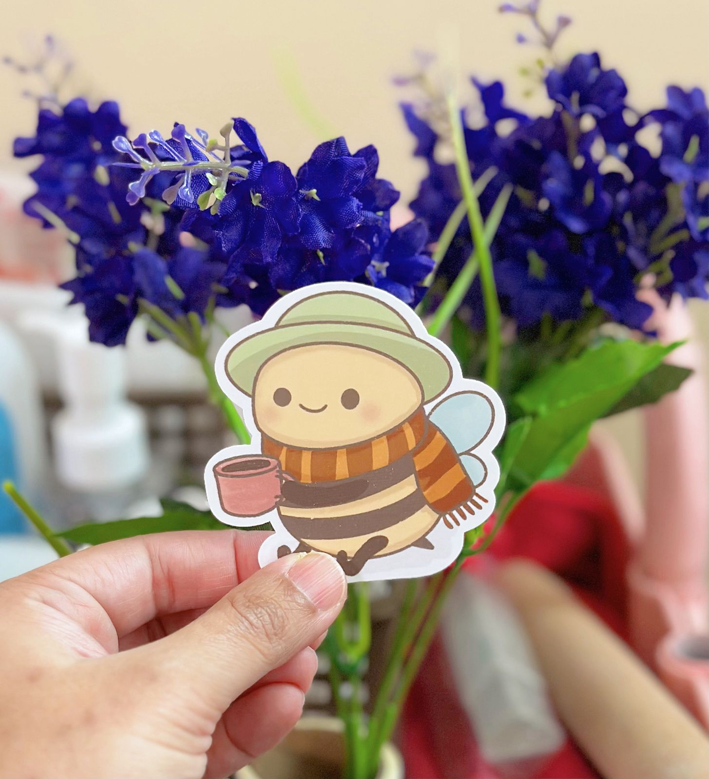Snug Bee  With Coffee Printable Die Cut Sticker